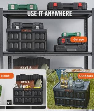 Set van 3 Opvouwbare Opbergkratten met Deksel - 45L & 65L