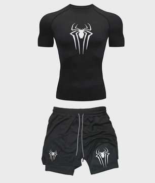 Heren Sport Set: Compressie T-shirt & Short met Spider Print