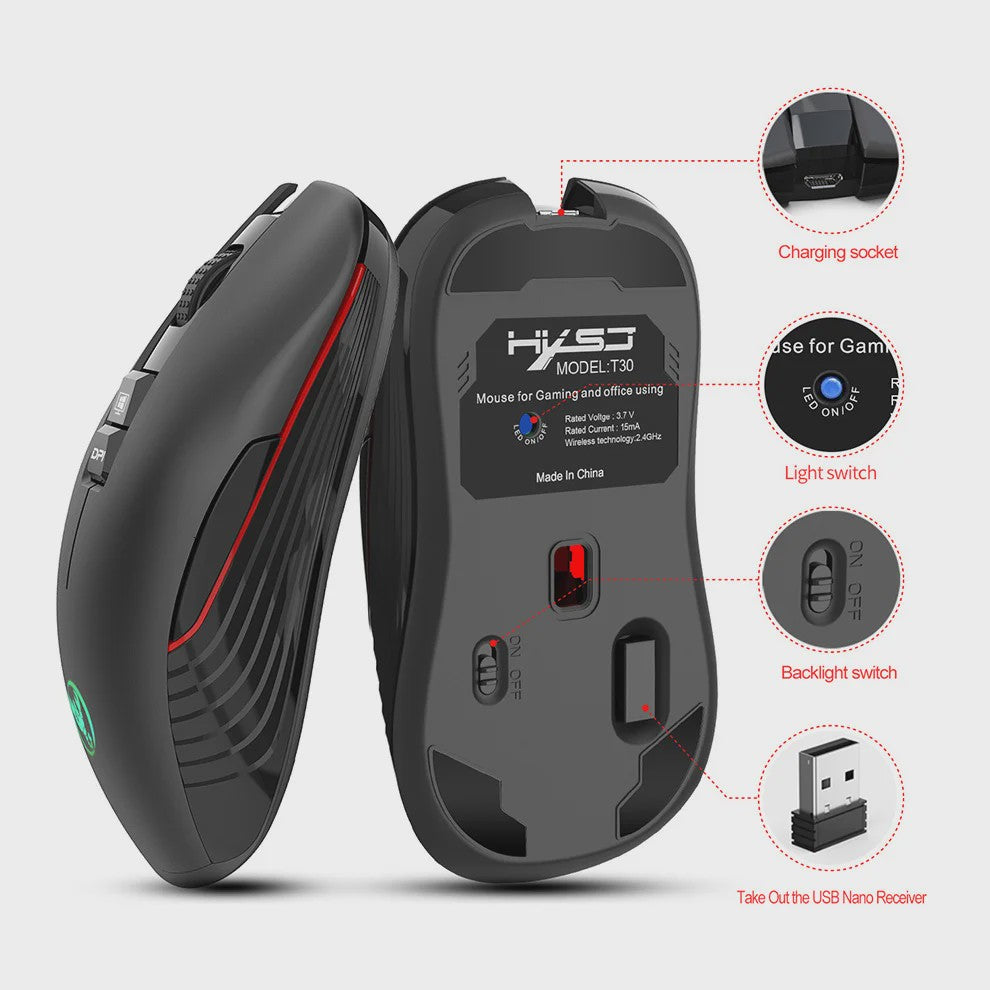 Draadloze Oplaadbare Muis 2.4G USB-C, 3600DPI, 7 Knoppen, Mute, voor PC & Macbook