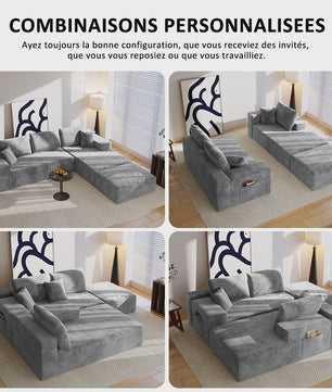 Moderne U-vormige Corduroy Bank met Memory Foam - Modulair en Comfortabel