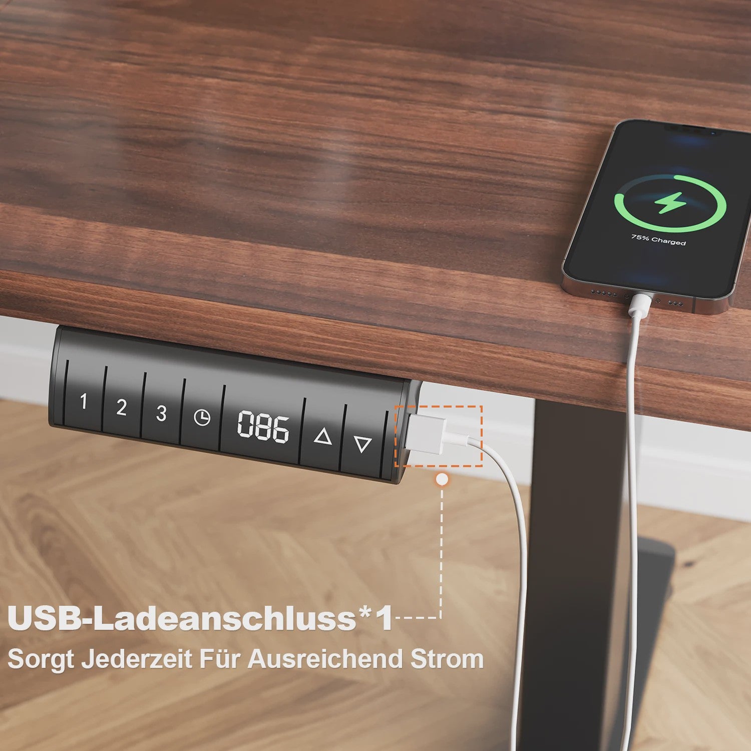 Elektrisch Verstelbaar Bureau 140x70 cm met 3 Geheugenfuncties en USB
