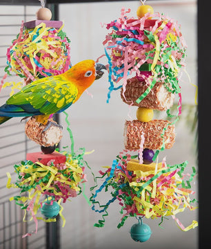 Kleurrijke Vogel Speelgoed Set voor Papegaaien - 3 Delig - Ophangbaar Knaag- en Verstop Speelgoed