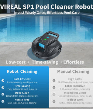 VIREAL SP1 Robot Zwembadreiniger: Eenvoudige Start, Automatisch Parkeren & 130 Min Runtime