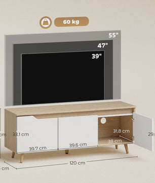 Moderne TV Meubel met 3 Deuren - 120cm Breed - Eiken & Wit