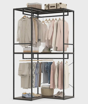 Hoek Kledingrek Wardrobe met Opslagplanken en Hangrail - 100x100x200 cm