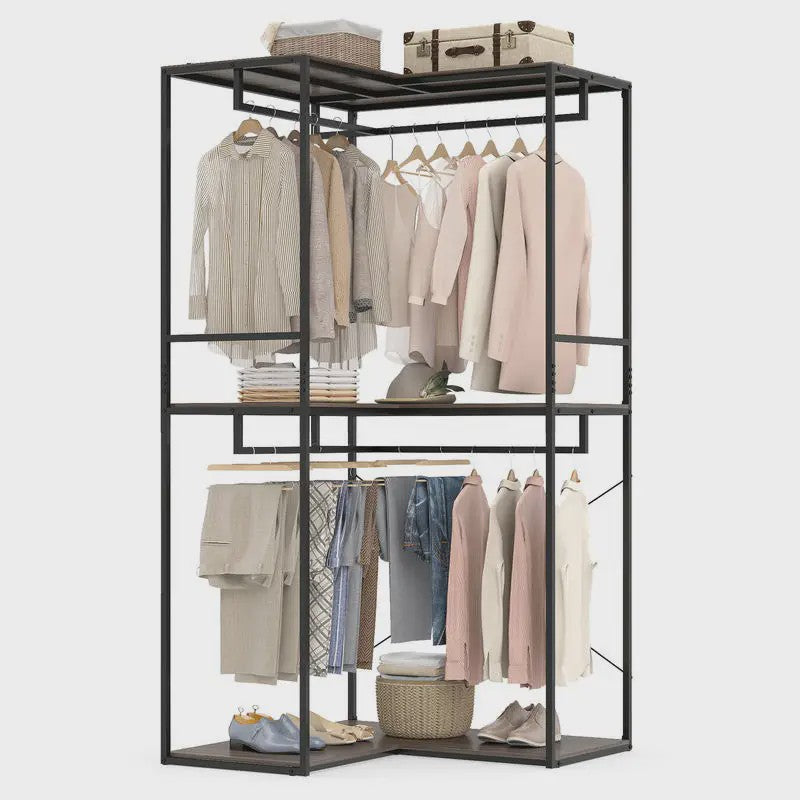 Hoek Kledingrek Wardrobe met Opslagplanken en Hangrail - 100x100x200 cm
