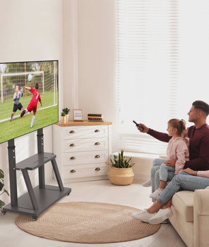 Robuuste Mobiele TV Trolley met Verstelbare Hoogte en 2 Opbergplanken