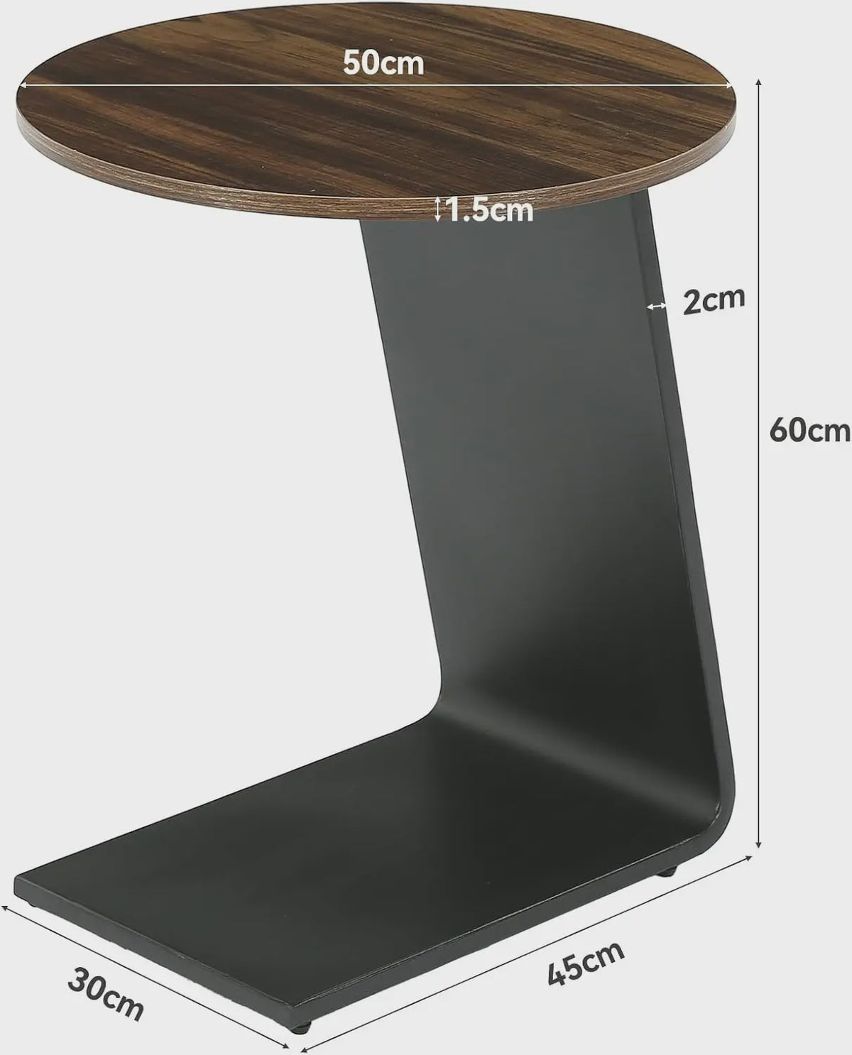 Moderne Ronde Bijzettafel 50cm - C-vormig Metalen Frame