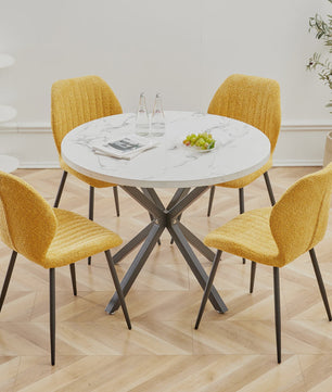 Moderne Ronde Eettafel 100cm met Marmerlook - Luxe en Stijlvol Design