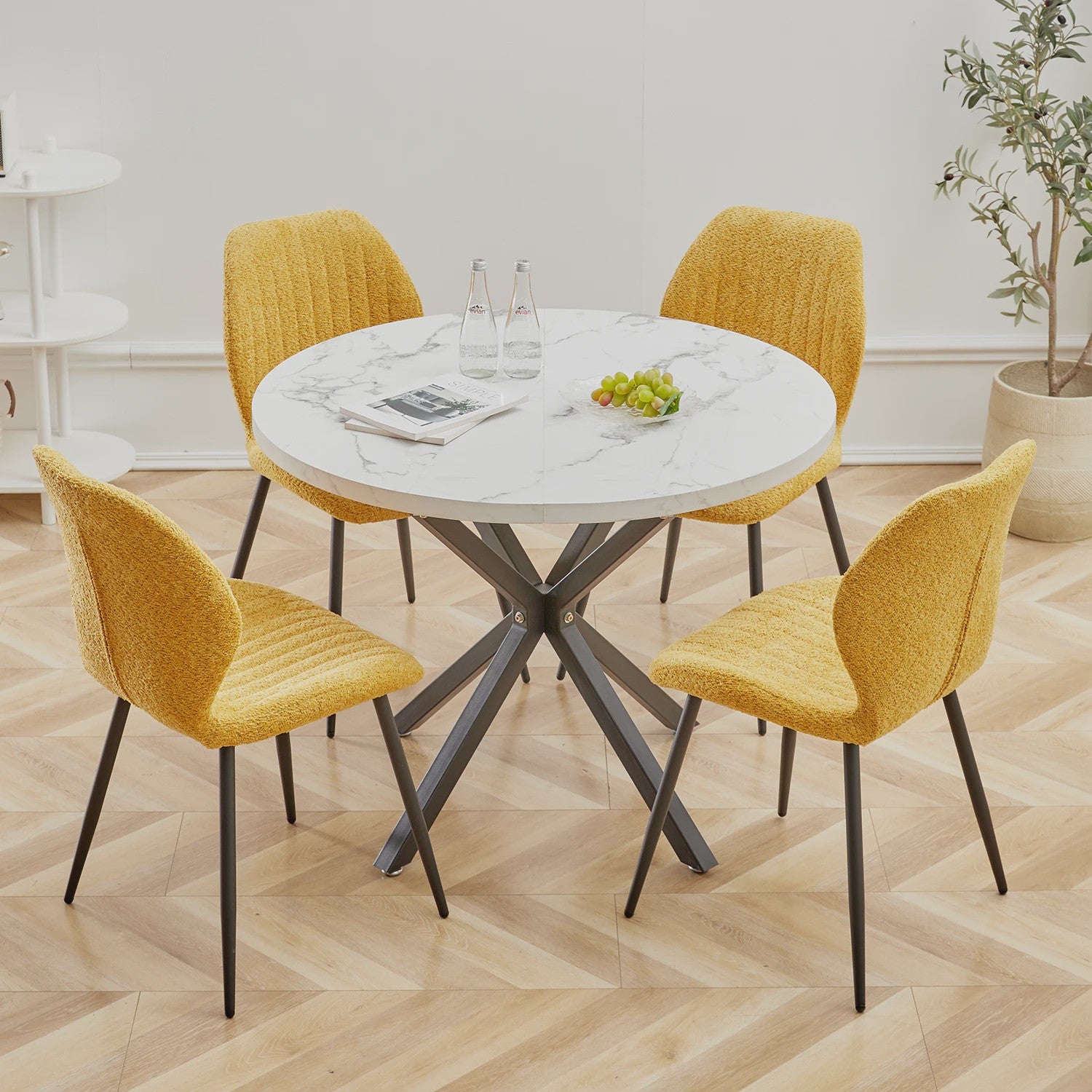 Moderne Ronde Eettafel 100cm met Marmerlook - Luxe en Stijlvol Design