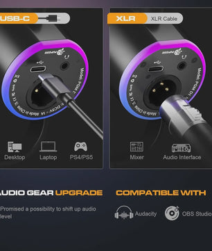 XLR/USB Gaming Microfoon Kit met Arm, RGB & Mute Functie