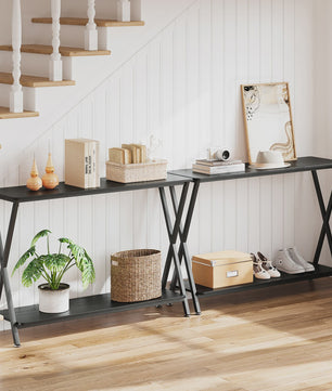 Smalle Console Tafel met Plank en Metaal Frame - Hal, Entree, Achterbank Meubel
