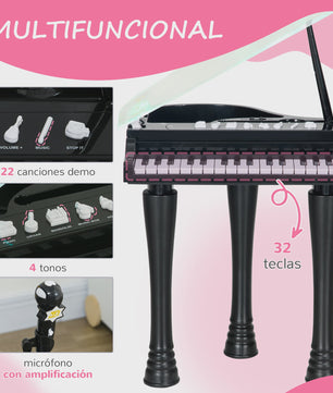 Zwart Kinder Elektrisch Piano Speelgoed met Krukje - 32 Toetsen & Microfoon