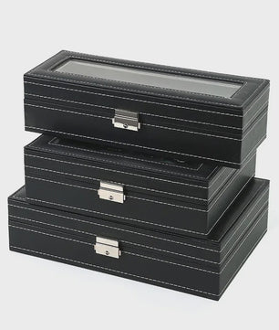 Luxe PU Leder Horlogedoos met Glazen Deksel - Diverse Vakverdelingen (2-12 Girds)