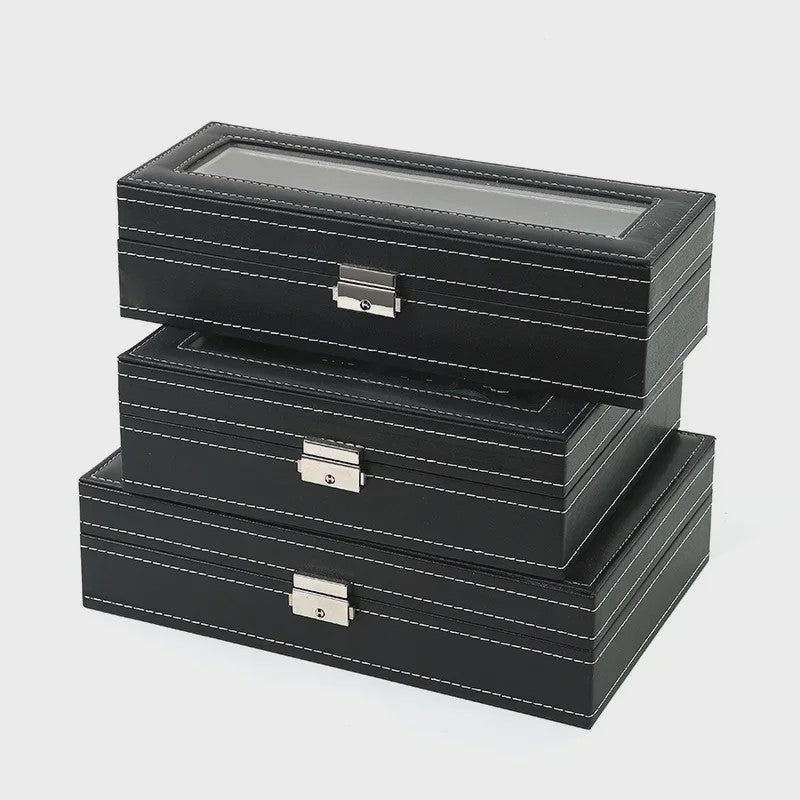 Luxe PU Leder Horlogedoos met Glazen Deksel - Diverse Vakverdelingen (2-12 Girds)