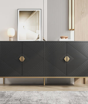 Moderne Minimalistische Buffetkast Sideboard - Zwart met Gouden Accent, 162x40x80cm