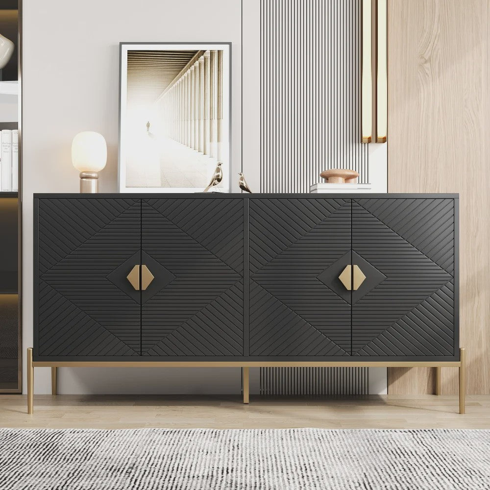 Moderne Minimalistische Buffetkast Sideboard - Zwart met Gouden Accent, 162x40x80cm