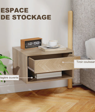 Set van 2 Wandmontage Nachtkastjes - Hangend met Lade en Open Vak