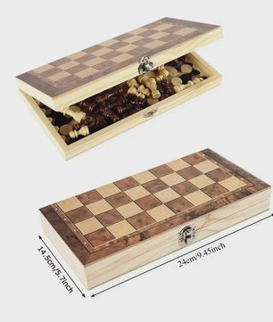 3-in-1 Houten Schaken, Dammen en Backgammon Spel - Draagbaar en Opvouwbaar
