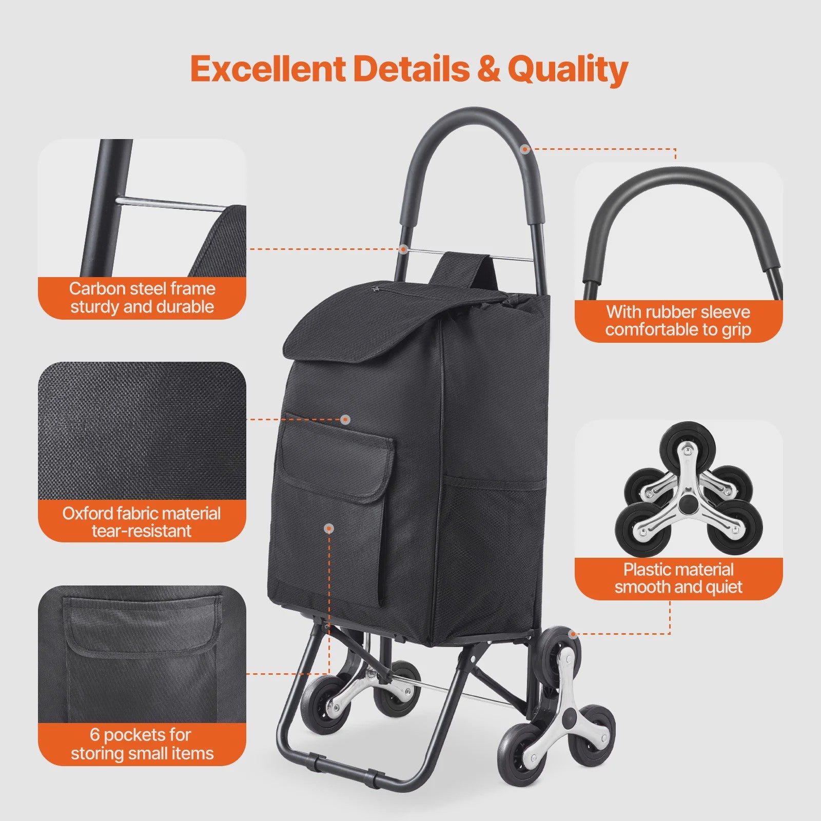 Opvouwbare Boodschappentrolley 36L met Trapliftfunctie - Draagkracht tot 50kg