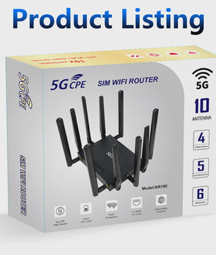 OPTFOCUS 5G CPE Router AX1800 WiFi 6 met 10 Antennes - Hoge Snelheid Draadloze Modem