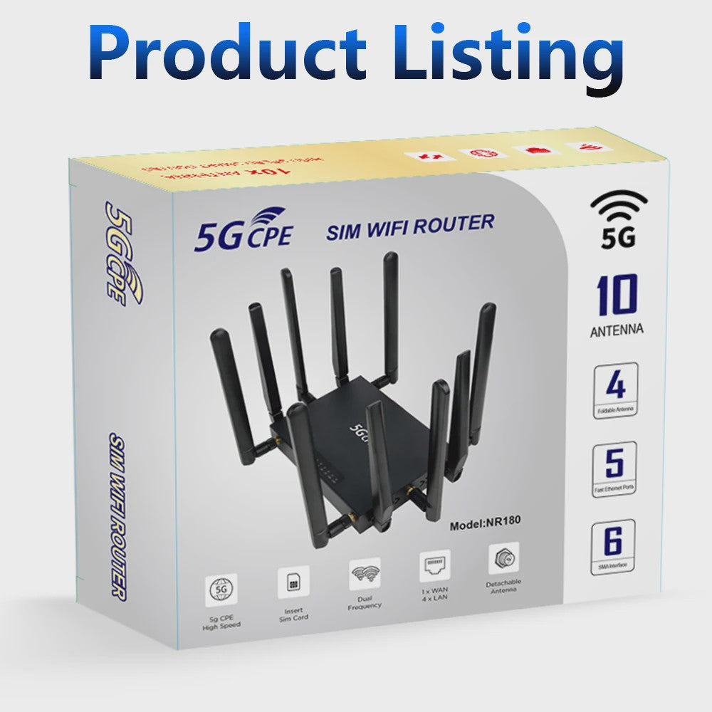 OPTFOCUS 5G CPE Router AX1800 WiFi 6 met 10 Antennes - Hoge Snelheid Draadloze Modem