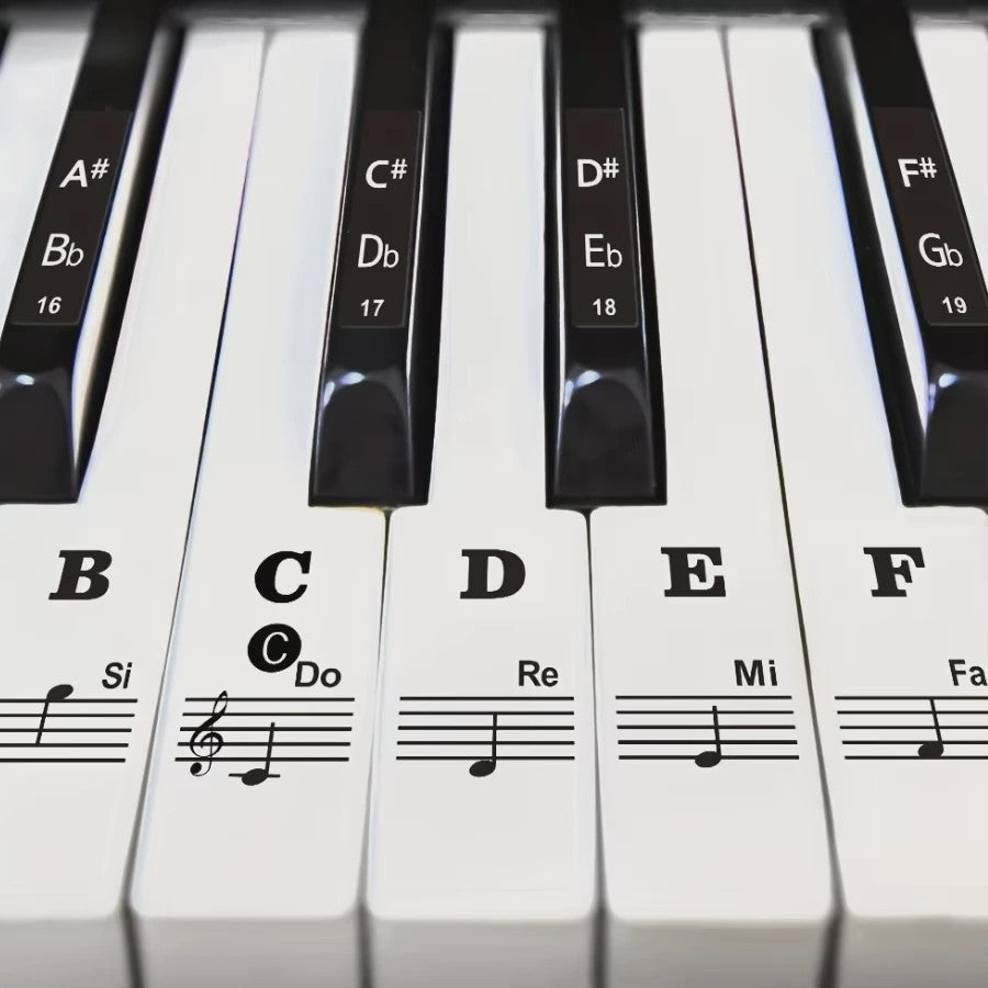 Grote, Verwijderbare Piano Toets Stickers met Muzieknoten - Leer Snel Spelen op 88/61/54 Toetsen