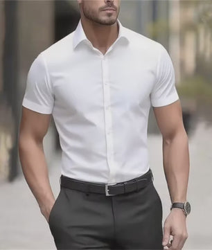 Heren Zomer Overhemd Korte Mouw Stretch Slim Fit - Zwart, Maat 5XL