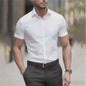 Heren Zomer Overhemd Korte Mouw Stretch Slim Fit - Zwart, Maat 5XL