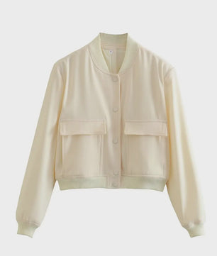 Dames Bomberjack met V-hals, Lange Mouwen en Zakken - Stijlvolle Casual Outfits