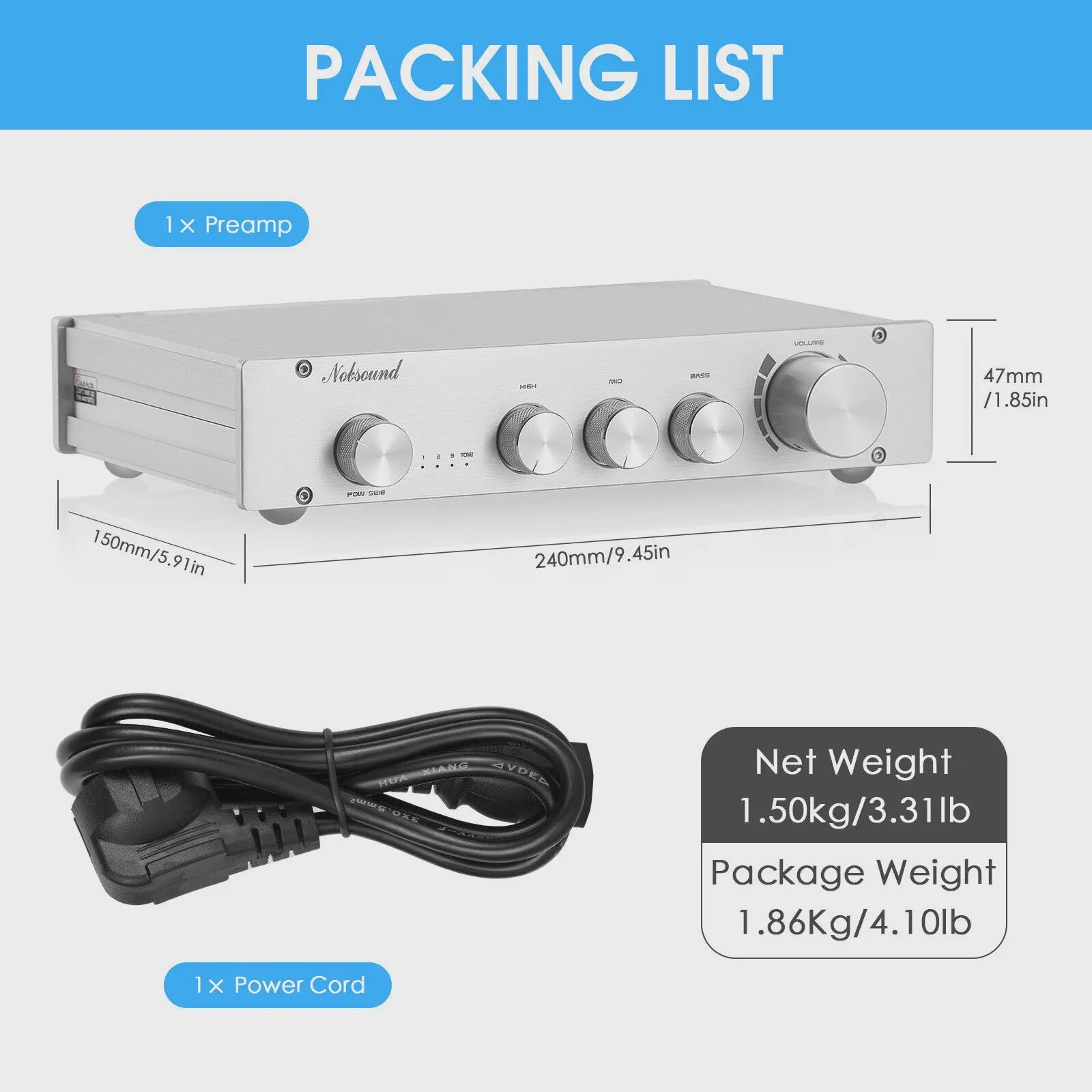 Nobsound HiFi 3-Weg Klasse A Digitale Stereo Preamplifier 2.0 Home Audio Preamp