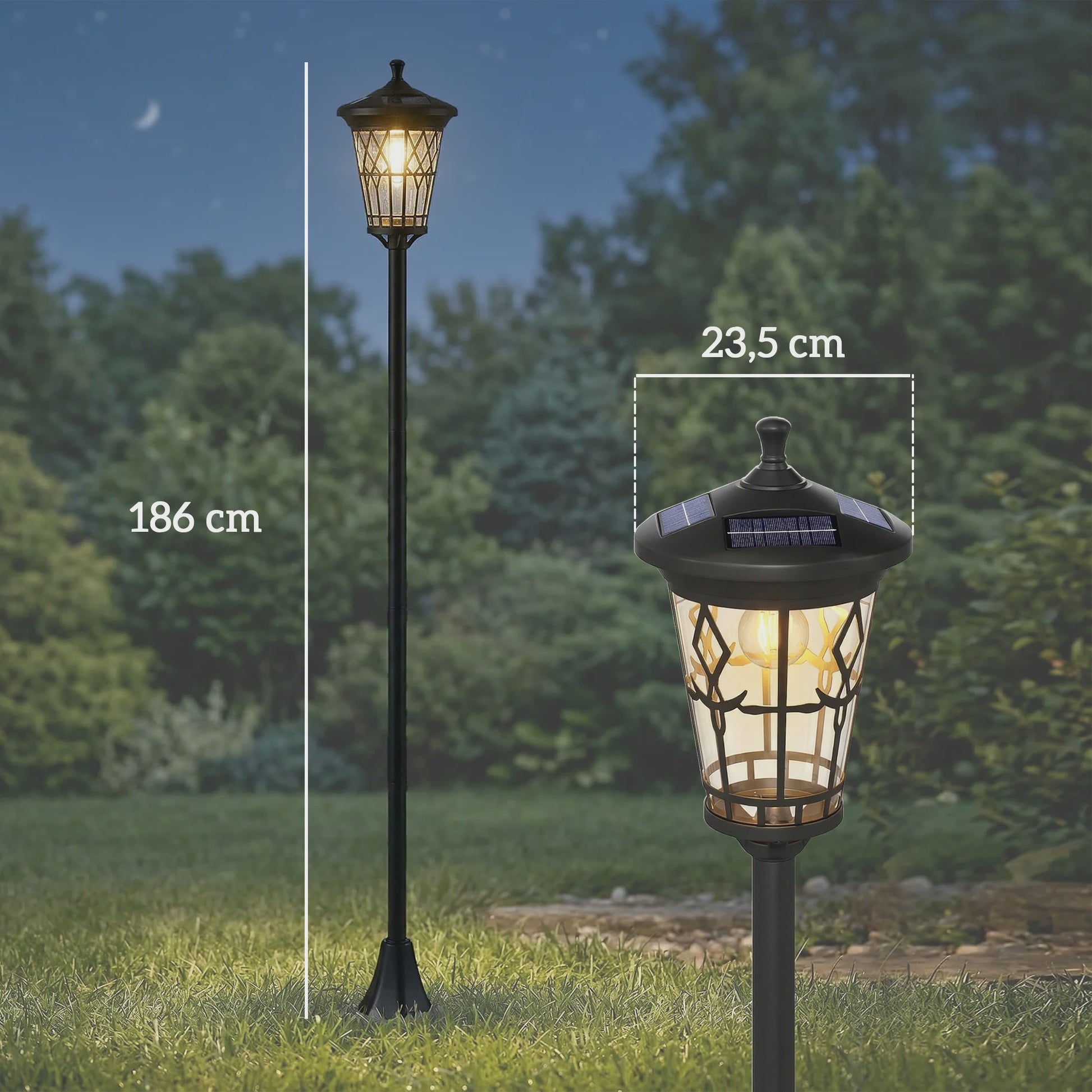 Set van 2 Zwarte Solar Tuinpaal Lampen - Verstelbare Hoogte & Roestvrij Staal