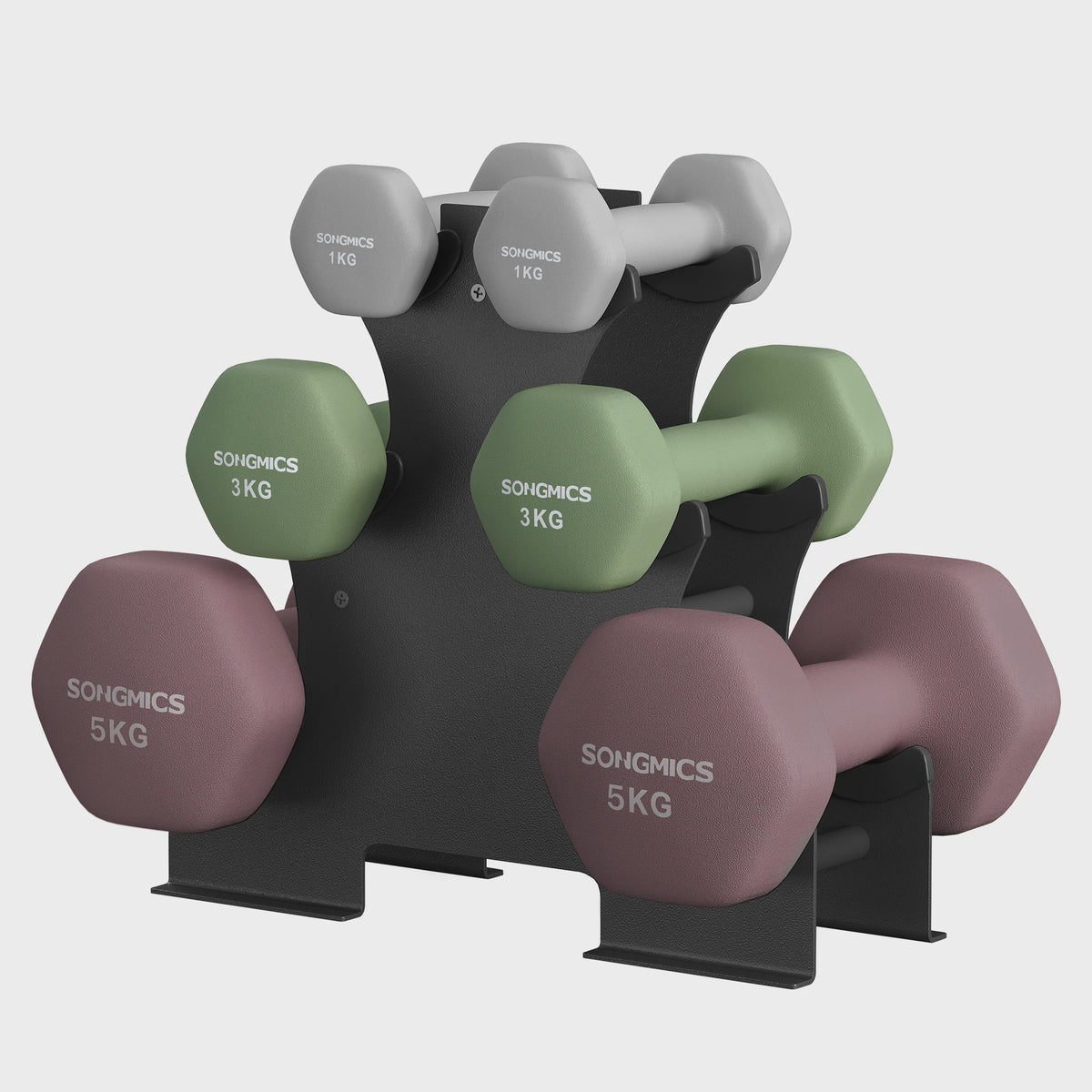 SONGMICS Dumbbell Set met Standaard - 2x1kg, 2x3kg, 2x5kg - Gecoat