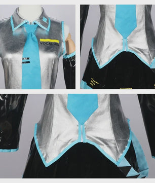 Compleet Miku Cosplay Kostuum: Zilverkleurig Leer & Zeemansjurk Uniform met Accessoires