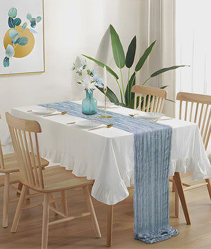 Stoffen Tafel Runner Boho Stijl - Dusty Blue - Chic Decoratie voor Feestdagen & Babyborrels