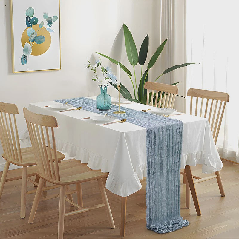 Stoffen Tafel Runner Boho Stijl - Dusty Blue - Chic Decoratie voor Feestdagen & Babyborrels