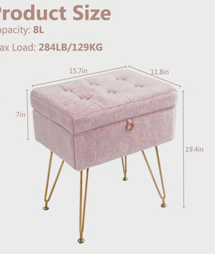 Luxe Fauteuil Poef met Opbergruimte & Pluche Zitting - Goudkleurige Poten
