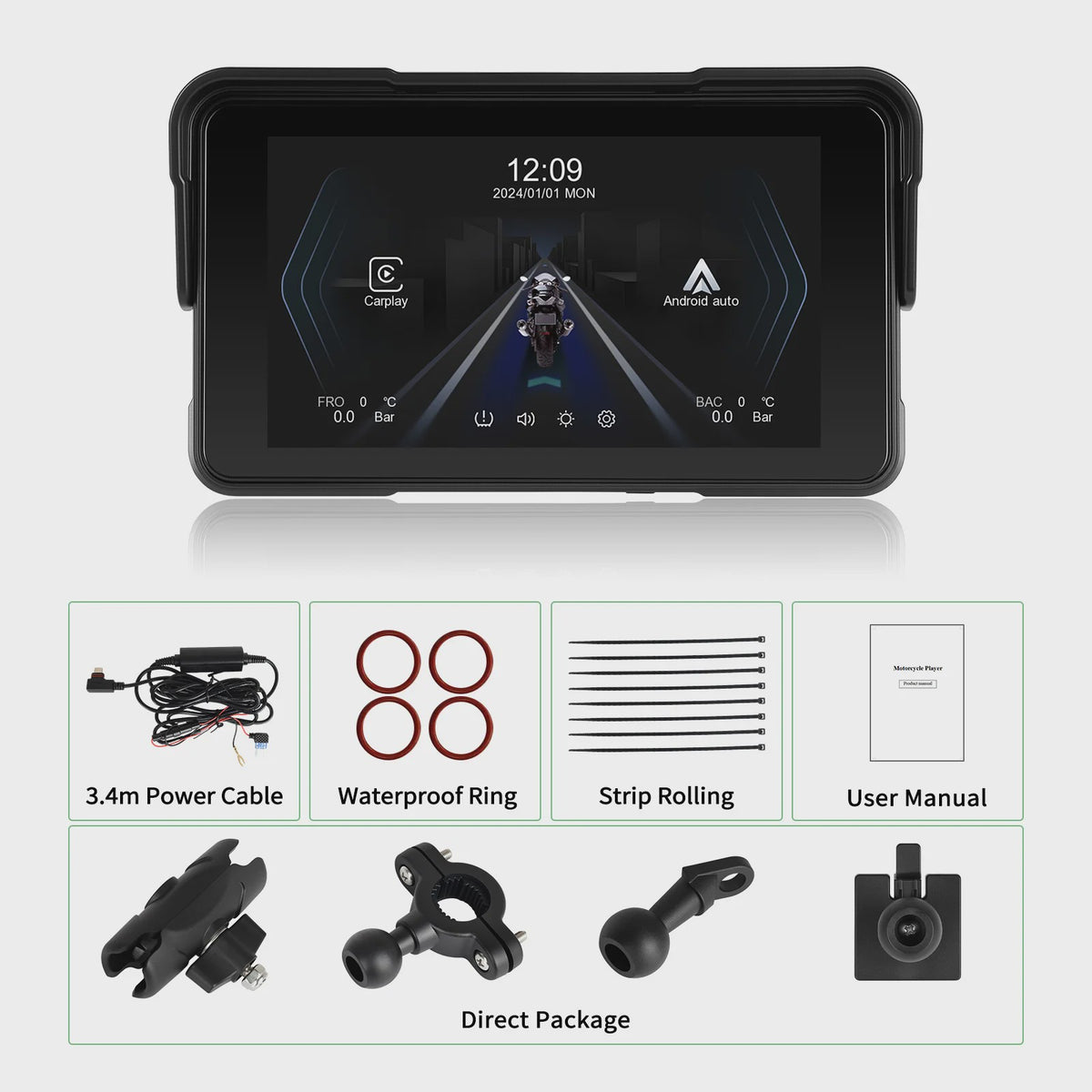 5" Motorcycle Smart Screen met CarPlay & Android Auto - Waterdicht & Bluetooth