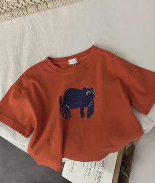 Trendy Kinder T-shirt met Dierenprint - Korte Mouw Zomer Kleding