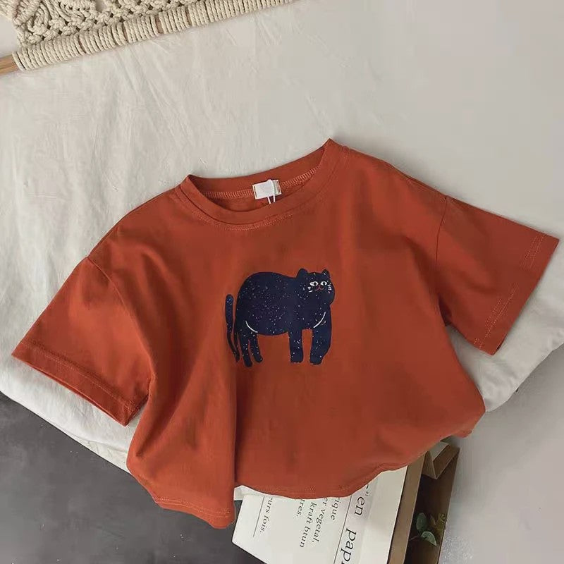 Trendy Kinder T-shirt met Dierenprint - Korte Mouw Zomer Kleding