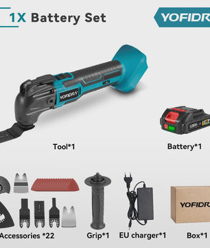 YOFIDRA Snoerloze Multitool met 6 Versnellingen - Zagen, Schuren & Polijsten (Makita 18-21V Batterij)