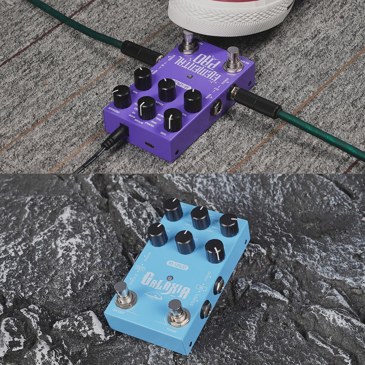 M-VAVE Galaxia & Elemental Pro Gitaar Effectpedalen: Stereo Delay & Reverb met USB-C