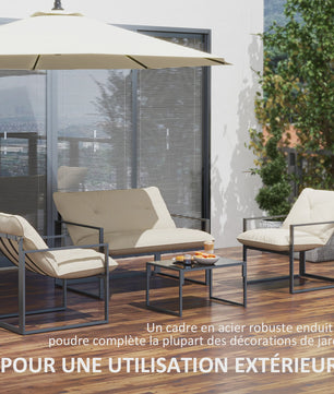 Outsunny Loungeset 4-delig Tuinset met Sofa, 2 Stoelen en Salontafel - Beige