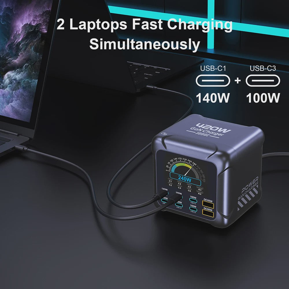 420W GaN Snellader met PD3.1: 140W USB-C Laadstation voor Laptops, Smartphones & Meer