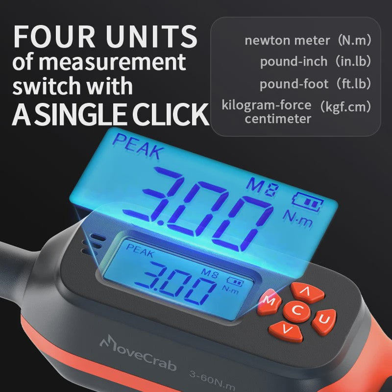 Digitale Momentsleutel MOVECRAB 1-340 Nm met LED/Zoemer Alarm & Hoge Precisie