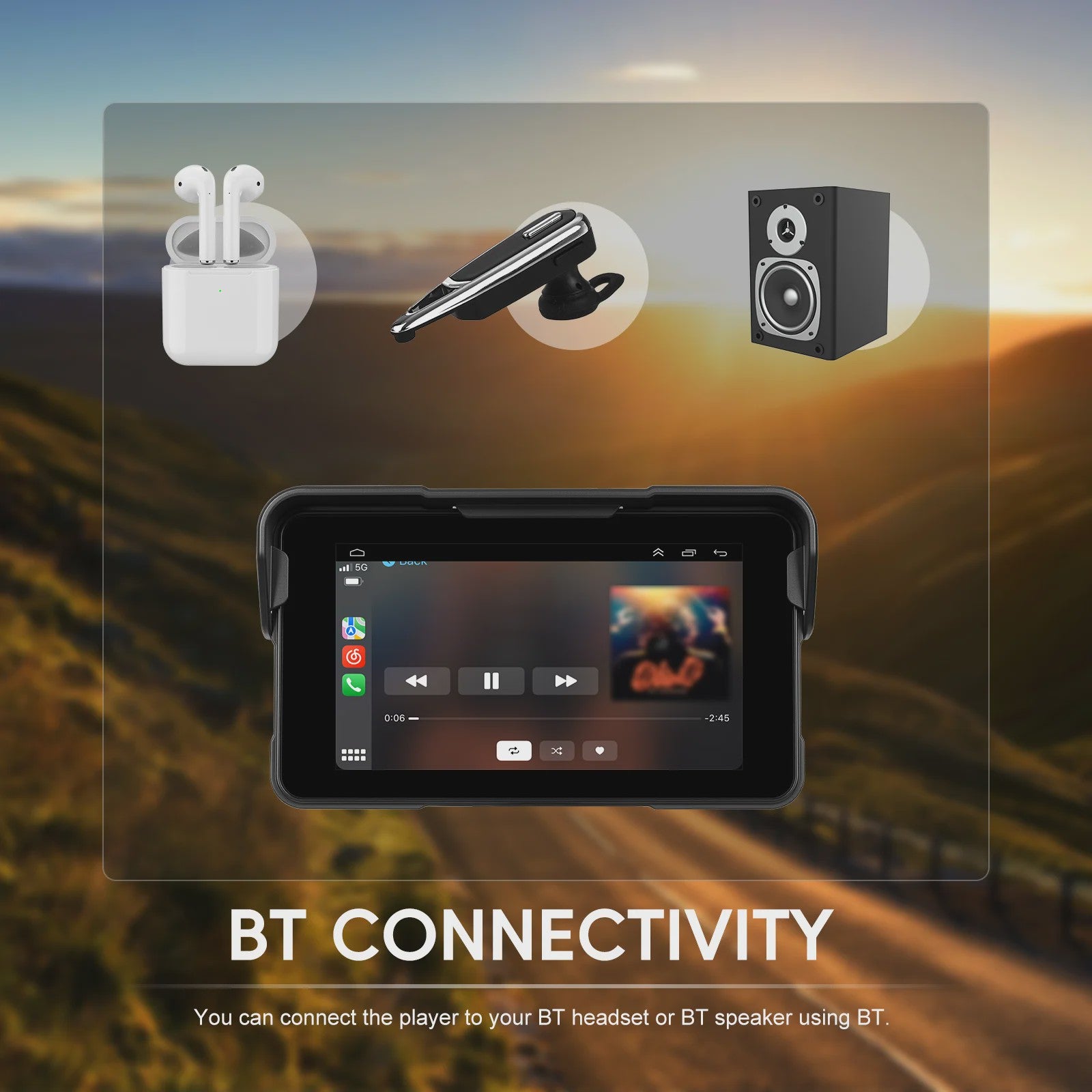 5" Motorfiets Navigatie Display met Draadloze CarPlay & Android Auto