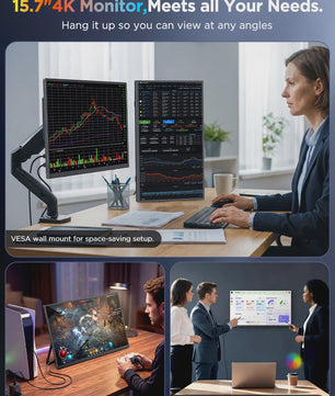 UPERFECT 15.7" 4K Draagbare Touchscreen Monitor - IPS, HDR, USB-C 3.1, HDMI - Ideaal voor Laptop, Console & Telefoon