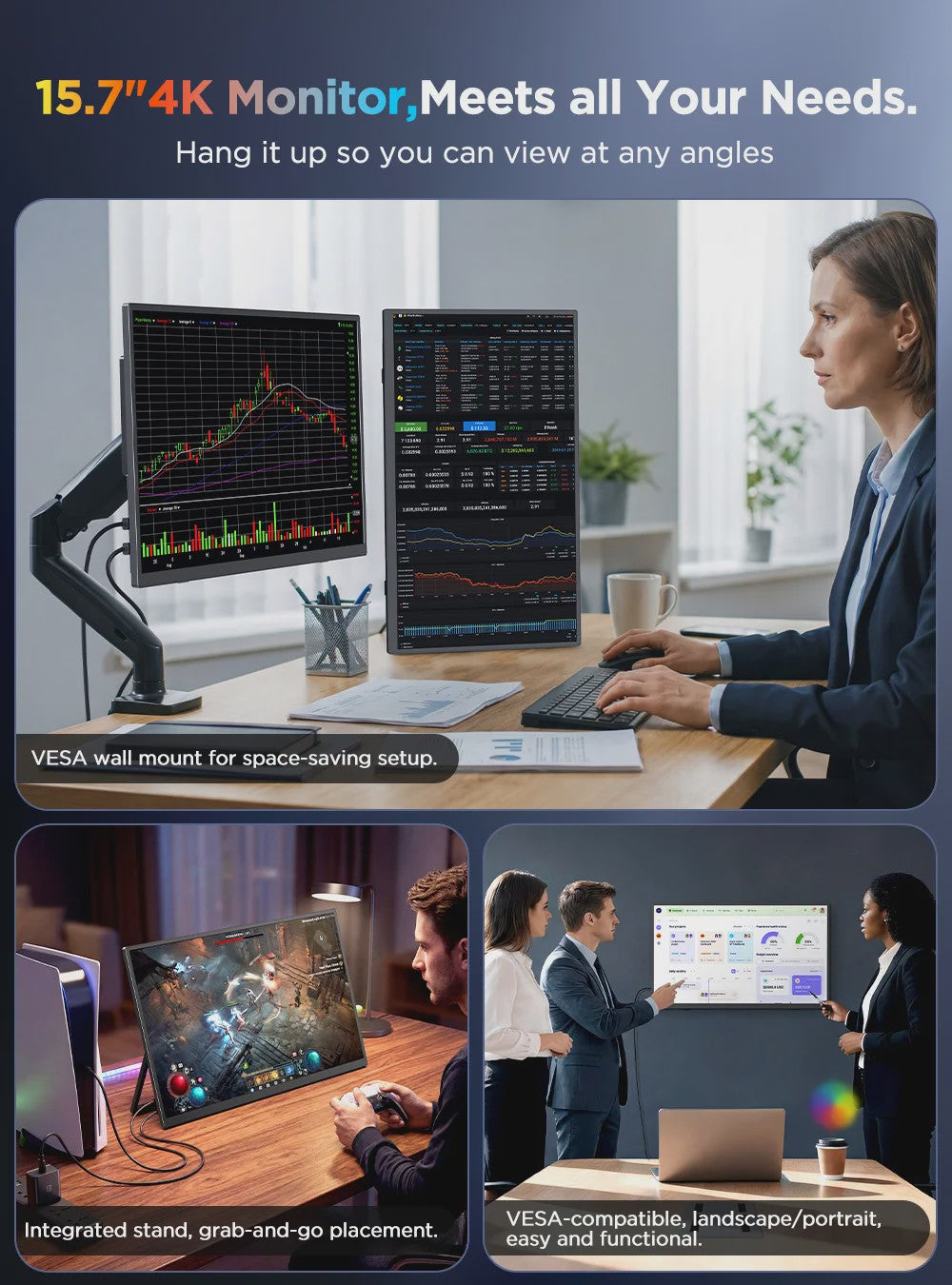 UPERFECT 15.7" 4K Draagbare Touchscreen Monitor - IPS, HDR, USB-C 3.1, HDMI - Ideaal voor Laptop, Console & Telefoon