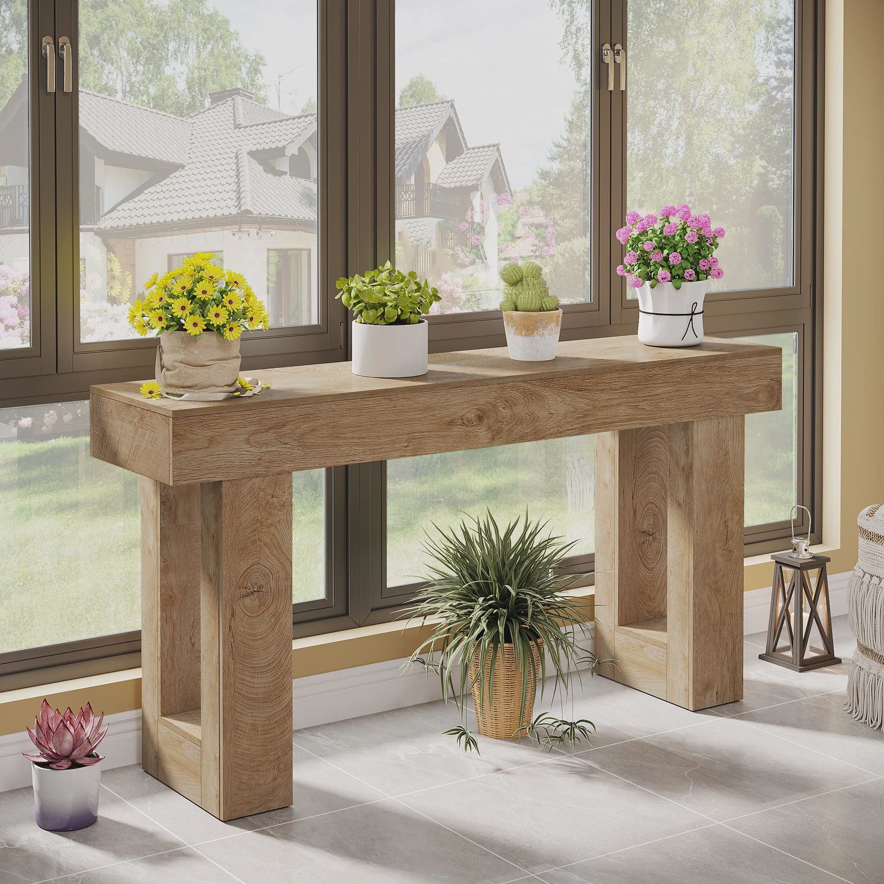Landelijke Console Tafel 160 cm - Houten Halmeubel voor Achter de Bank