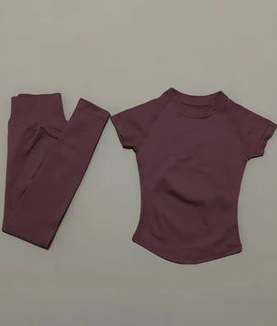 Naadloze Yoga Set Dames: Short Sleeve Top & Hoge Taille Legging - Sneldrogend Sportkleding Pak